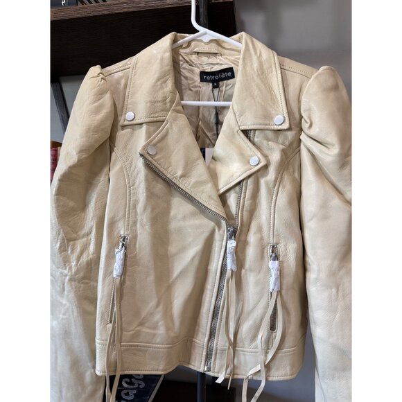 retrofete Lo Leather Biker Jacket Cream Womens Size Large - Picture 4 of 7